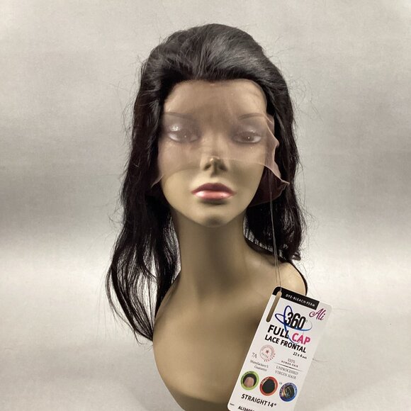 Straight 14” #Natural Black 100% Human Hair 360° Full Cap Lace Frontal - Picture 3 of 11